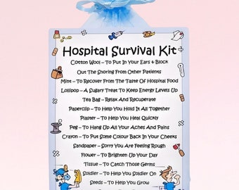 Hospital Survival Kit ~ Fun Novelty Gift & Card | Keepsake | Good Luck Gift Card | Personalised Get Well Soon Gift | Thinking Of You