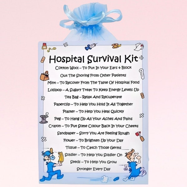 Krankenhaus Survival Kit ~ lustiges Geschenk & Karte | Andenken | Gutes Glück Geschenk Karte | Personalisierte gute Besserung Geschenk | Ich denke an Dich