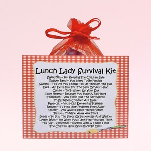 Kit de survie Lunch Lady ~ alternative amusante au cadeau et à la carte | Cadeau d'anniversaire | Cartes de voeux | Merci | Cadeau personnalisé unique