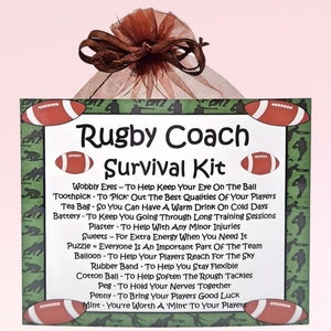 Kit di sopravvivenza per allenatori di rugby ~ Divertente regalo originale e alternativa al biglietto / Regalo di compleanno / Biglietti di auguri / Regalo personalizzato per un allenatore di rugby