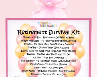 Retirement Survival Kit (PINK) ~ Fun Novelty Gift & Greetings Card | Goodbye Gift | Keepsake | Retirement Gift | Retirement Farewell Gift