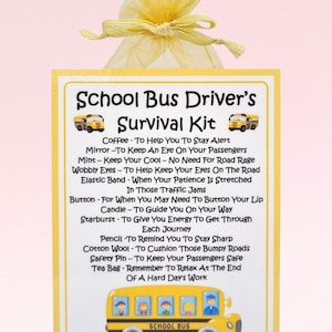 Kit de survie pour conducteur d'autobus scolaire (États-Unis) ~ Cadeau et carte fantaisie | Cadeau d'anniversaire | Cartes de voeux | Merci | Cadeau personnalisé