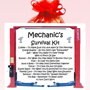 Kit di sopravvivenza per meccanici ~ Divertente regalo e biglietto di auguri / regalo di compleanno / biglietti di auguri / ringraziamento / regalo personalizzato per un meccanico