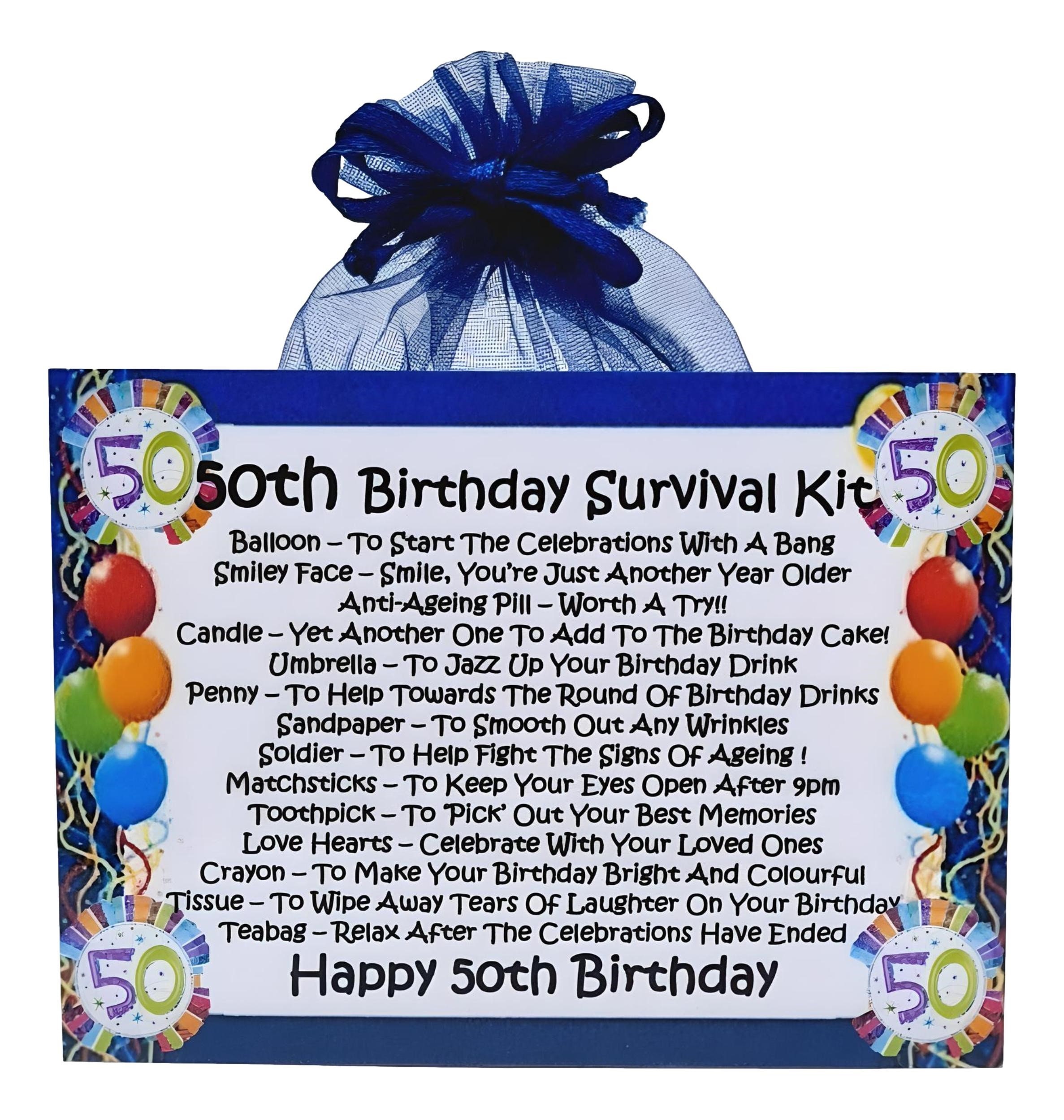 50th Birthday Survival Kit (blue) ~ Fun Novelty Gift & Greetings