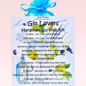 Kit di sopravvivenza per gli amanti del gin dopo la sbornia ~ Divertente regalo originale e alternativa alla carta / Regalo di compleanno / Biglietti di auguri / Regalo personalizzato