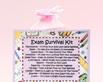 Exam Survival Kit (Pink) ~ Fun Novelty Gift and Card Alternative | Good Luck Present | Good Luck Greetings Card & Keepsake | Exam Good Luck