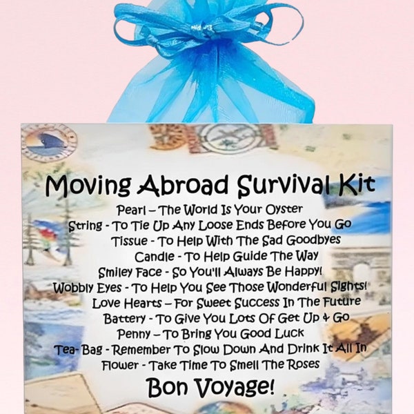 Moving Abroad Survival Kit ~ Fun Novelty Gift | Good Luck | Goodbye Gift & Keepake | Emigrating | Farewell Gift | Personalised Leaving Gift