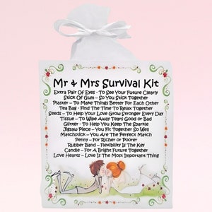 Kit di sopravvivenza Mr & Mrs (CARINO) ~ Regalo di nozze originale, divertente e originale / Ricordo / Biglietti di auguri / Regalo di nozze personalizzato