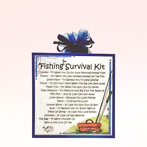 Kit de supervivencia para pesca: regalo divertido y novedoso y alternativa a las tarjetas. Regalo de cumpleaños. Tarjetas de felicitación. Recuerdo personalizado para un pescador.