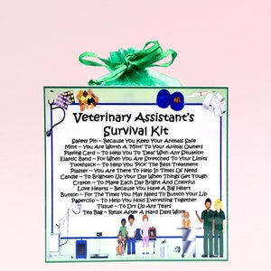 Trousse de survie pour assistant vétérinaire ~ Cadeau et carte fantaisie | Cadeau d'anniversaire | Cartes de voeux | Merci | Souvenir personnalisé