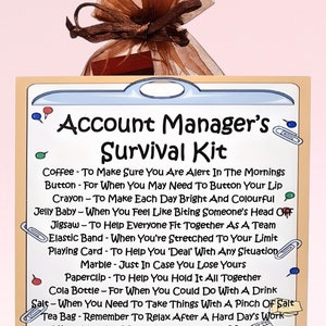 Kit de supervivencia para gerente de cuentas ~ Regalo divertido y novedoso y alternativa a las tarjetas de felicitación / Regalo de cumpleaños / Tarjetas de felicitación / Regalo personalizado