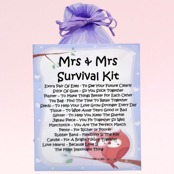 Mrs & Mrs ( Same Sex Female) Survival Kit ~ Unique Fun Novelty Wedding Gift | Keepsake | Civil Partnership | Personalised Gift for Newlyweds