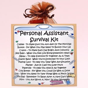 Kit de sobrevivência para assistente pessoal ~ Presente de novidade divertido e alternativa para cartão | Presente de aniversário | Cartões comemorativos | Lembrança personalizada para um PA