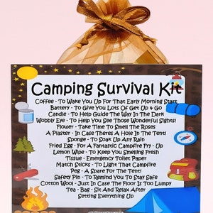 Kit de sobrevivência para acampamento ~ Presente e cartão divertidos e inovadores | Presente de aniversário | Cartões comemorativos | Presente exclusivo para um fã de acampamento | Lembrança personalizada