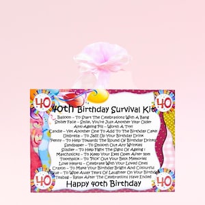 Kit di sopravvivenza per il 40° compleanno (rosa) ~ Divertente regalo originale e biglietto di auguri alternativo / regalo ricordo / regalo personalizzato per il 40° compleanno