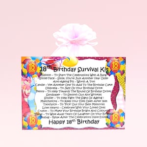 Kit de survie pour 18e anniversaire (rose) ~ Cadeau fantaisie amusant et carte de voeux tout-en-un | Cadeau souvenir | Cadeau pour 18 ans |  Cadeau d'anniversaire