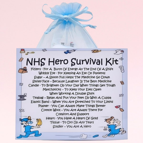 Kit de supervivencia del héroe del NHS ~ Regalo y tarjeta divertidos y novedosos / Regalo de cumpleaños / Gracias / Tarjetas de felicitación / Regalo personalizado único del NHS / Recuerdo