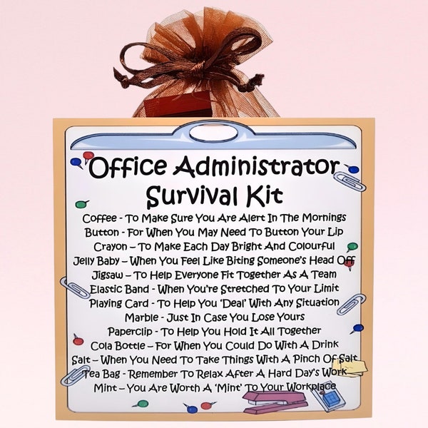 Trousse de survie pour administrateur de bureau ~ Cadeau et carte fantaisie | Cadeau d'anniversaire | Cartes de voeux | Cadeau de bureau personnalisé | Souvenir