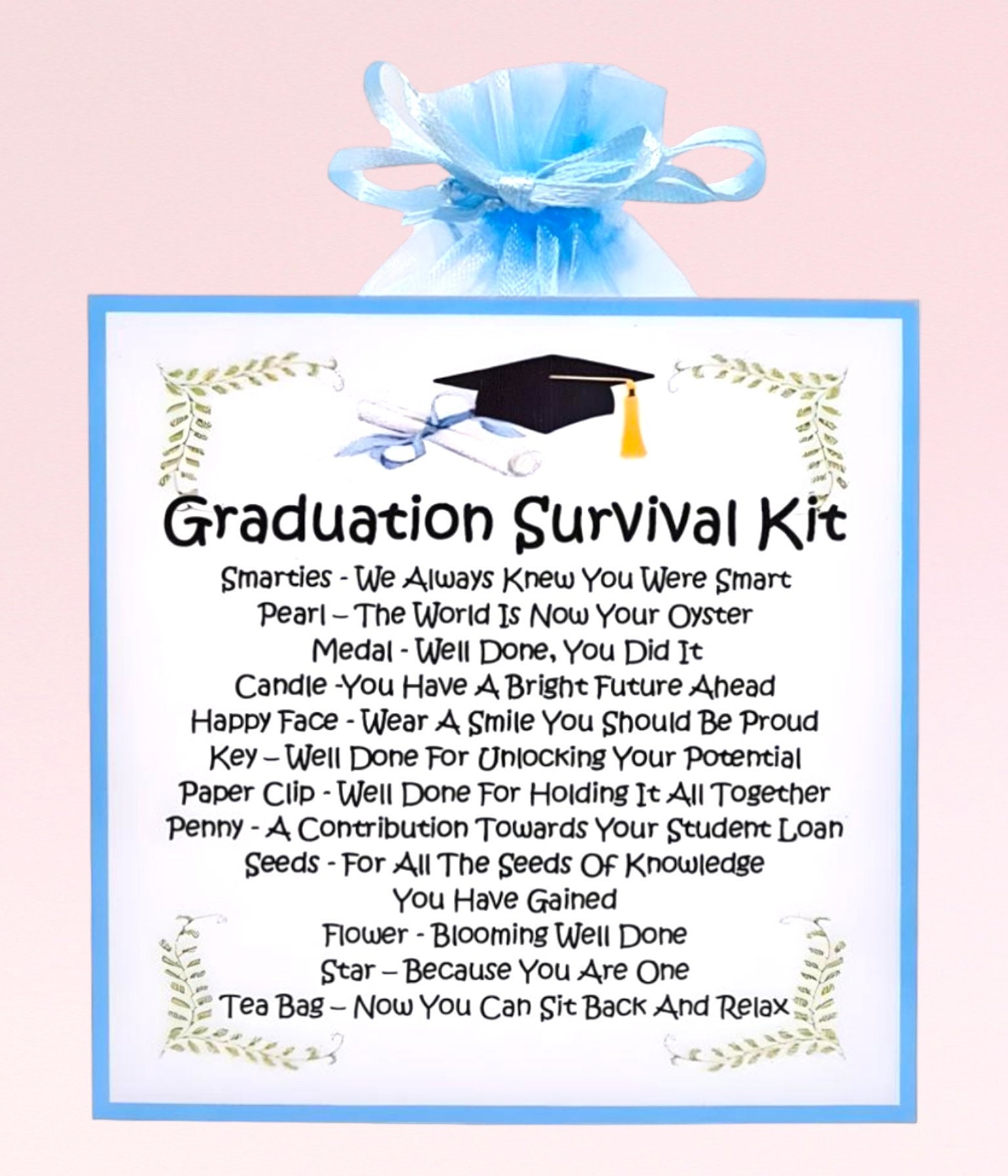 Graduation Survival Kit ~ Fun Novelty Gift & Card Alternative Good Luck Congratulations Keepsake Personalised Graduation Gift