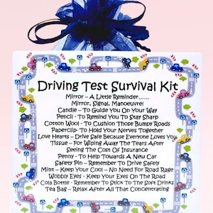 Kit de survie pour examen de conduite ~ Cadeau et souvenir de félicitations, une nouveauté amusante | Présent | Cartes de voeux | Réussir l'examen de conduite