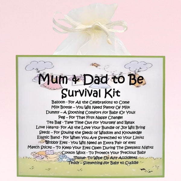 Mum and Dad to Be Survival Kit ~ Fun Novelty Gift & Greetings Card | Congratulations | Parents To Be | New Baby Keepsake | Baby Shower Gift