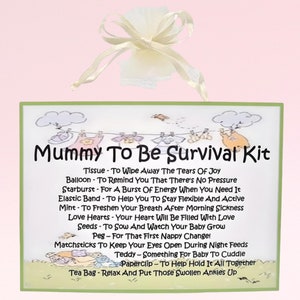Kit de survie pour future maman ~ Carte cadeau fantaisie et souvenir | Félicitations à la naissance | Futurs parents | Nouvelle maman | Cadeau personnalisé pour baby shower