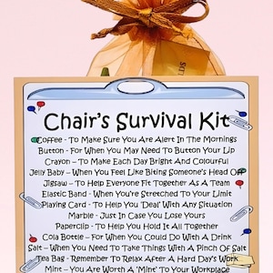 Kit de sobrevivência da cadeira ~ Presente de novidade divertido e alternativa de cartão | Presente de aniversário | Cartões comemorativos | Obrigado | Presente personalizado exclusivo