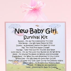 Nouveau kit de survie pour bébé fille ~ Cadeau fantaisie, carte et souvenir | Félicitations à la naissance | Nouveaux parents | Cadeau personnalisé pour baby shower