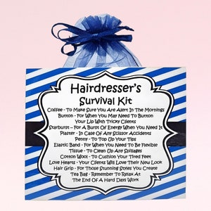 Friseur Survival Kit (BLAU) ~ Lustiges Geschenk & Kartenalternative | Geburtstagsgeschenk | Grußkarten | Personalisierte Friseur Geschenk