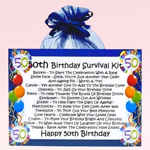 Kit de survie pour 50e anniversaire (bleu) ~ alternative amusante pour le cadeau et la carte de voeux | Cadeau souvenir | Cadeau personnalisé pour 50e anniversaire