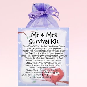 Mr & Mrs Survival Kit ~ Unique Fun Novelty Wedding Gift and Keepsake | Civil Partnership | Personalised Gift for Newlyweds