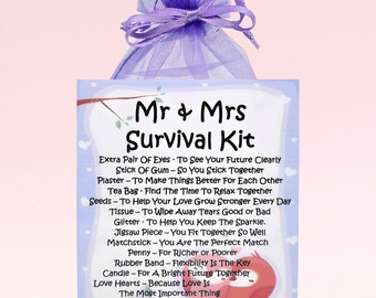 Mr & Mrs Survival Kit ~ Unique Fun Novelty Wedding Gift and Keepsake | Civil Partnership | Personalised Gift for Newlyweds