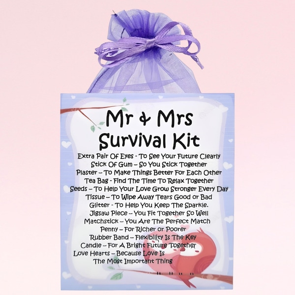 Mr & Mrs Survival Kit ~ Unique Fun Novelty Wedding Gift and Keepsake | Civil Partnership | Personalised Gift for Newlyweds