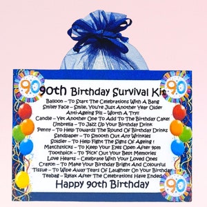 Kit de supervivencia para 90 cumpleaños (azul): regalo divertido y novedoso, todo en uno, regalo de recuerdo, regalo de 90 cumpleaños, regalo de cumpleaños