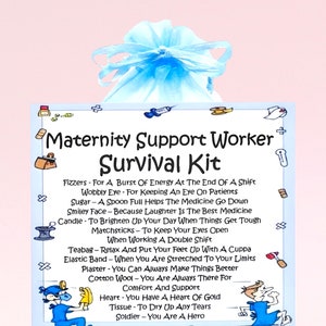 Kit de sobrevivência para assistentes sociais de maternidade ~ Presente divertido e novidade e alternativa para cartão | Presente de aniversário | Obrigado | Cartões comemorativos | Lembrança