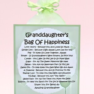 Granddaughter&#39;s Survival Kit (Bag of Happiness) Green ~ Fun Novelty Gift & Card | Birthday Present |  Greeting Cards | Keepsake
