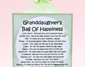 Granddaughter's Survival Kit (Bag of Happiness) Green ~ Fun Novelty Gift & Card | Birthday Present |  Greeting Cards | Keepsake