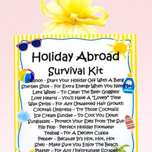 Kit di sopravvivenza per le vacanze all'estero ~ Divertente regalo originale / Biglietto di auguri / Regalo di compleanno / Biglietti di auguri / Regalo ricordo personalizzato per le vacanze