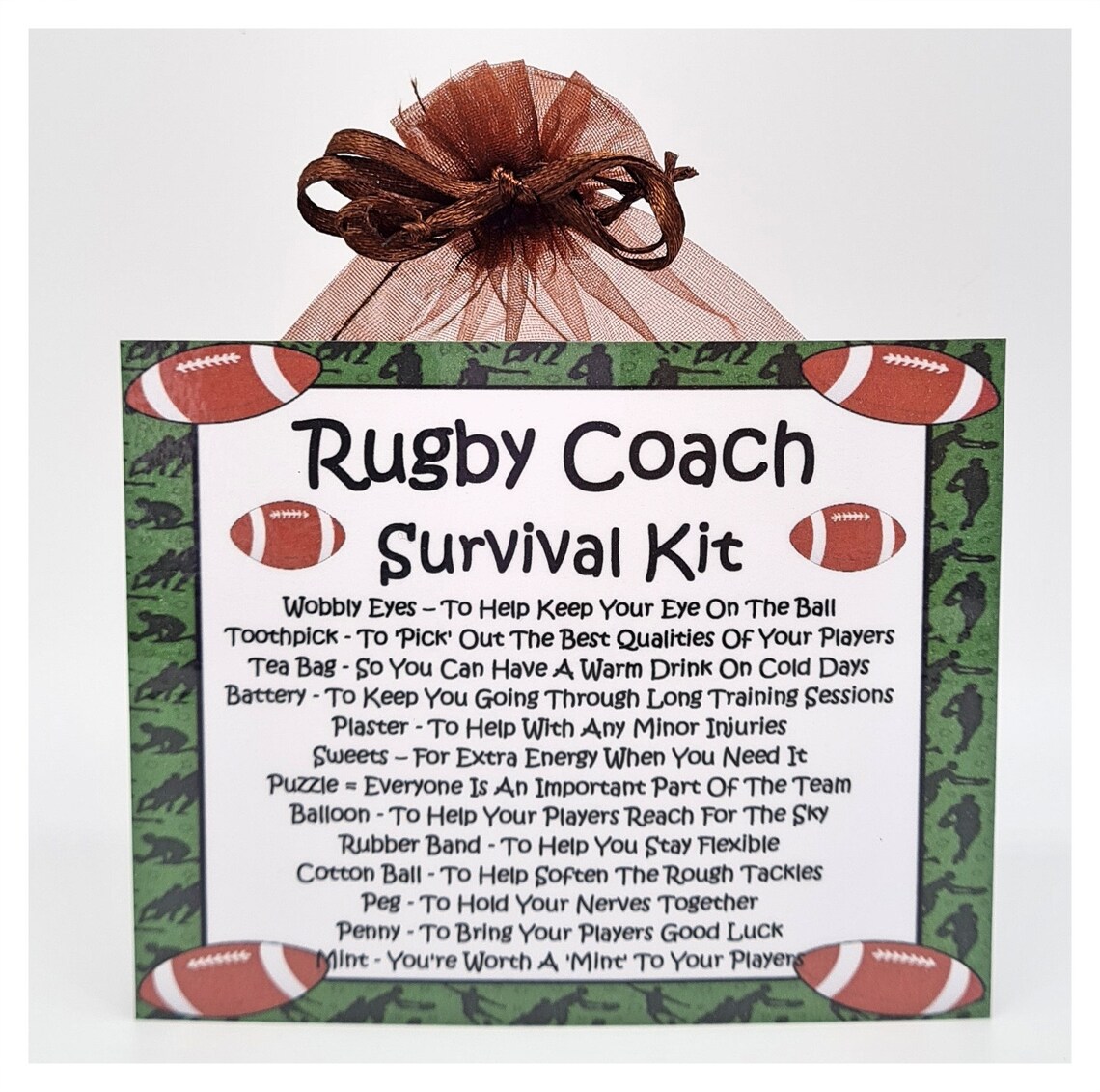 Rugby Coach Survival Kit Fun Novelty Gift & Card Alternative Etsy UK