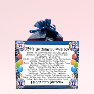 Kit de Sobrevivência para 75º Aniversário (Azul) ~ Presente Divertido e Novidade e Alternativa para Cartão de Saudações | Presente de Lembrança | Presente Personalizado para 75º Aniversário