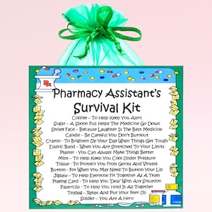 Kit di sopravvivenza per assistente di farmacia ~ Divertente regalo e biglietto di auguri / regalo di compleanno / biglietti di auguri / regalo unico personalizzato per farmacista