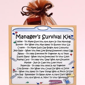 Manager's Survival Kit Fun Novelty Gift & Card Alternative Birthday Present Greeting Cards Unique Personalised Gift for a Manager image 1