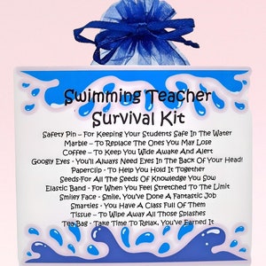 Kit de survie pour professeur de natation ~ Carte et cadeau fantaisie amusants | Cadeau d'anniversaire | Merci | Cartes de voeux | Cadeau unique de remerciement pour professeur