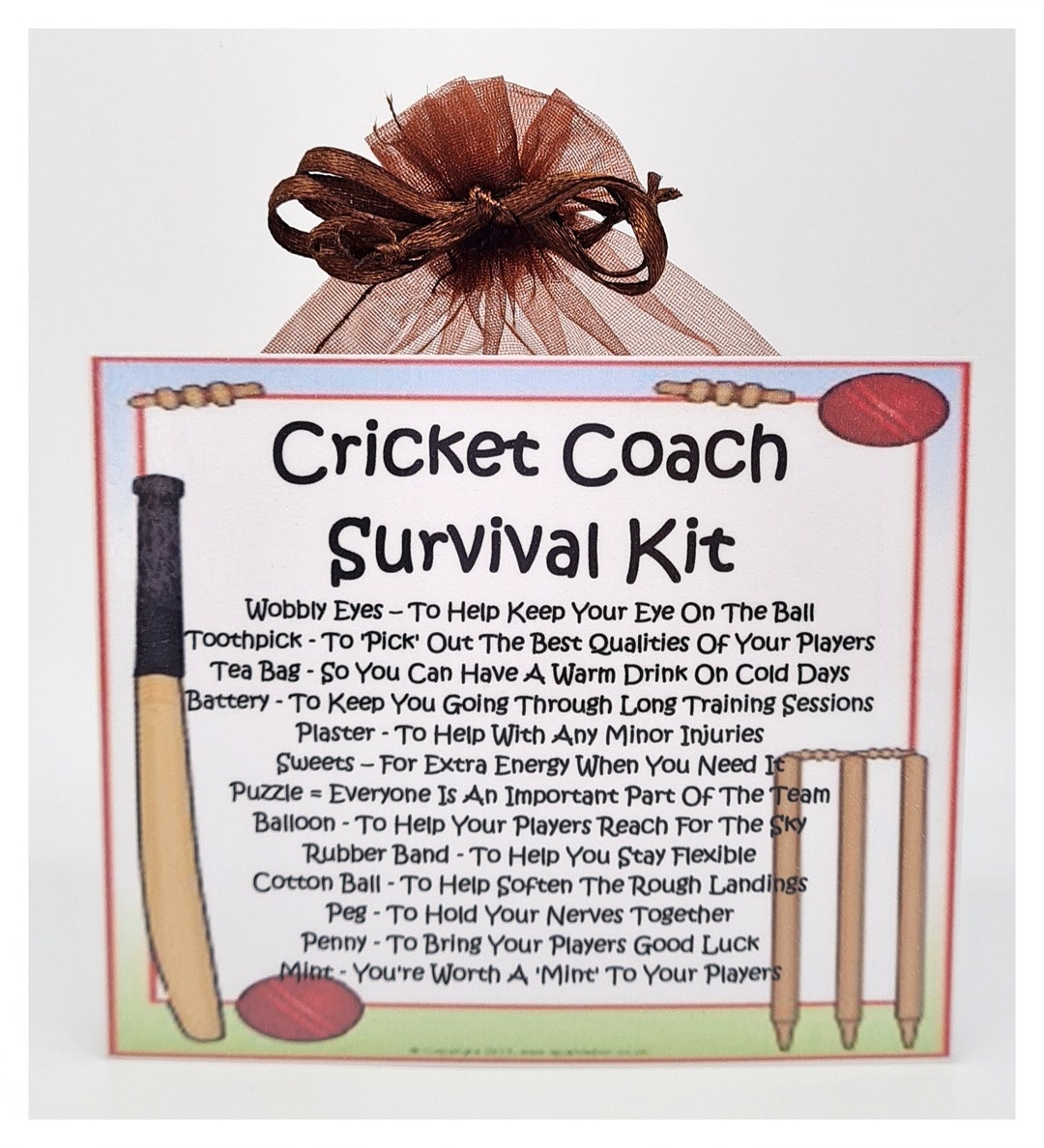 Cricket Coach Survival Kit Fun Novelty Gift & Card Etsy UK