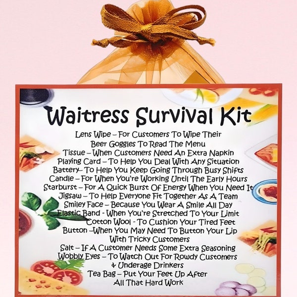 Kit de survie pour serveuse ~ Alternative amusante au cadeau et à la carte | Cadeau d'anniversaire | Cartes de voeux | Cadeau personnalisé pour une serveuse