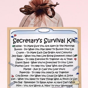 Trousse de survie pour secrétaire ~ Alternative amusante pour le cadeau et la carte | Cadeau d'anniversaire | Cartes de voeux | Cadeau de remerciement personnalisé | Souvenir