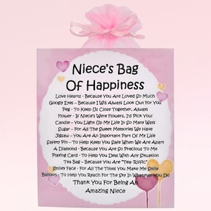 Sac de bonheur pour nièce ~ alternative amusante pour le cadeau et la carte | Cadeau d'anniversaire | Cartes de voeux |  Cadeau souvenir personnalisé pour une nièce