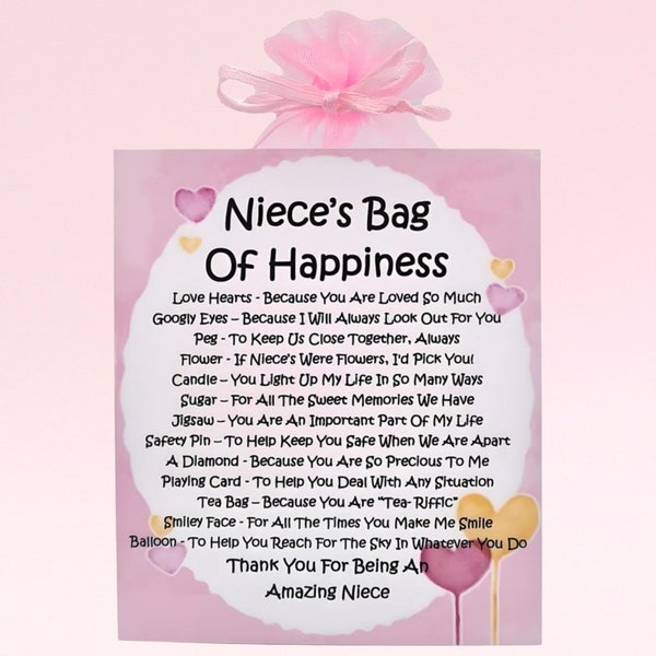 Niece's Bag of Happiness ~ Fun Novelty Gift & Card Alternative | Birthday Present | Greeting Cards | Unique Personalised Gift for a Niece