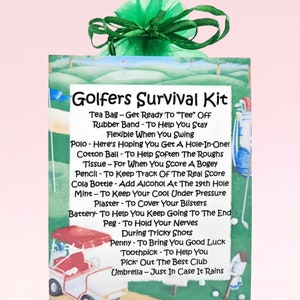 Kit de supervivencia para golfistas: regalo divertido y novedoso y alternativa a las tarjetas. Regalo de cumpleaños. Tarjetas de felicitación. Regalo personalizado para golfistas.