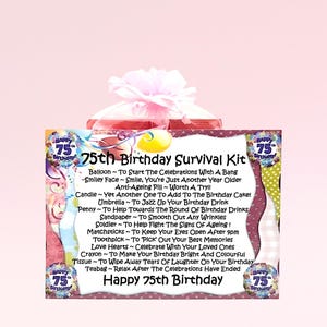 Kit di sopravvivenza per il 75° compleanno (rosa) ~ Divertente regalo originale e biglietto di auguri alternativo / regalo ricordo / regalo personalizzato per il 75° compleanno